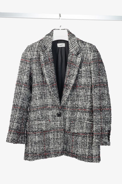 Isabel Marant Etoile Ice Black & Ecru Plaid Wool Tweed Blazer