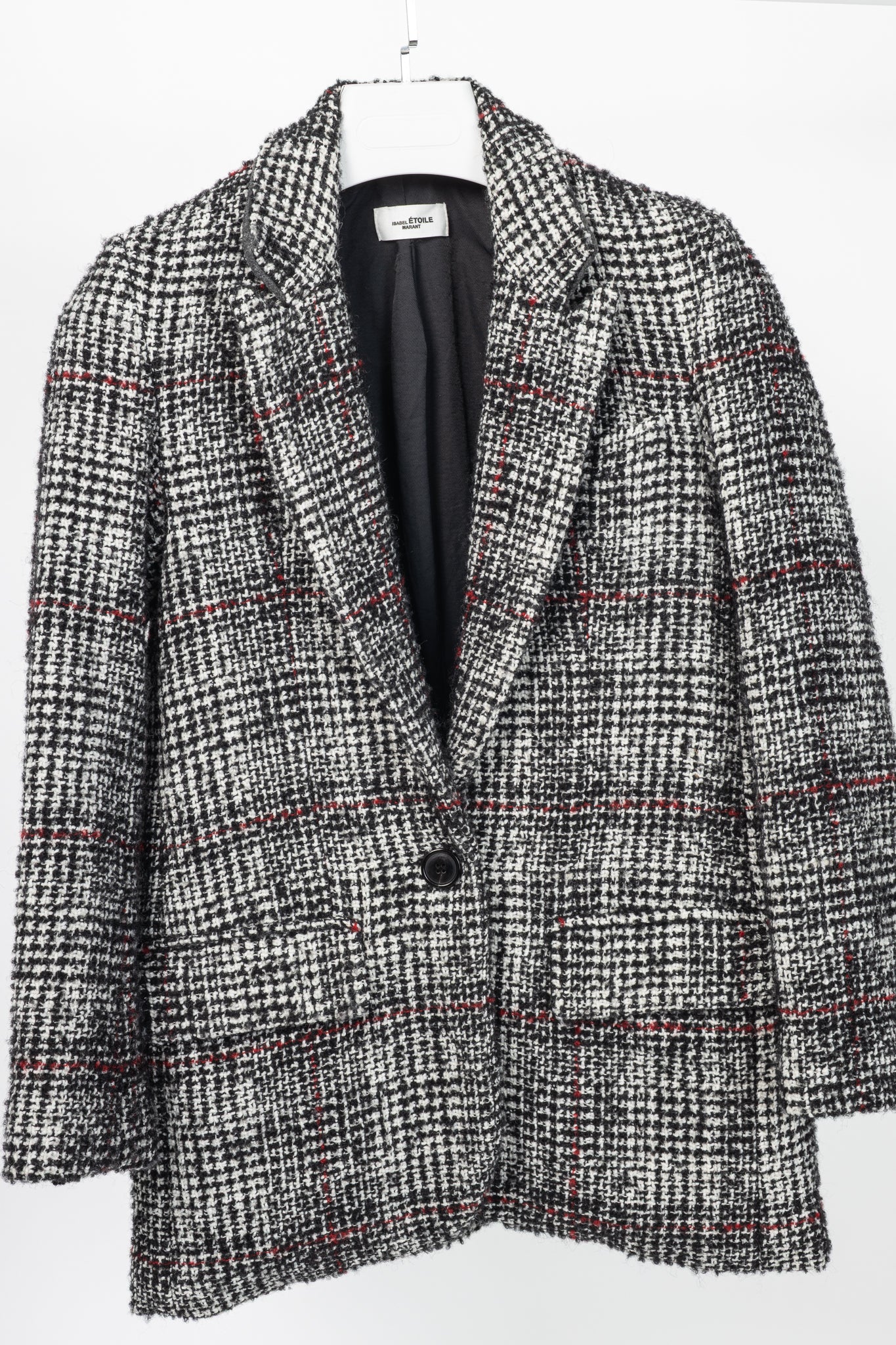 Isabel Marant Etoile Ice Black & Ecru Plaid Wool Tweed Blazer