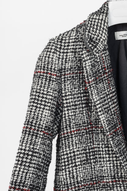 Isabel Marant Etoile Ice Black & Ecru Plaid Wool Tweed Blazer