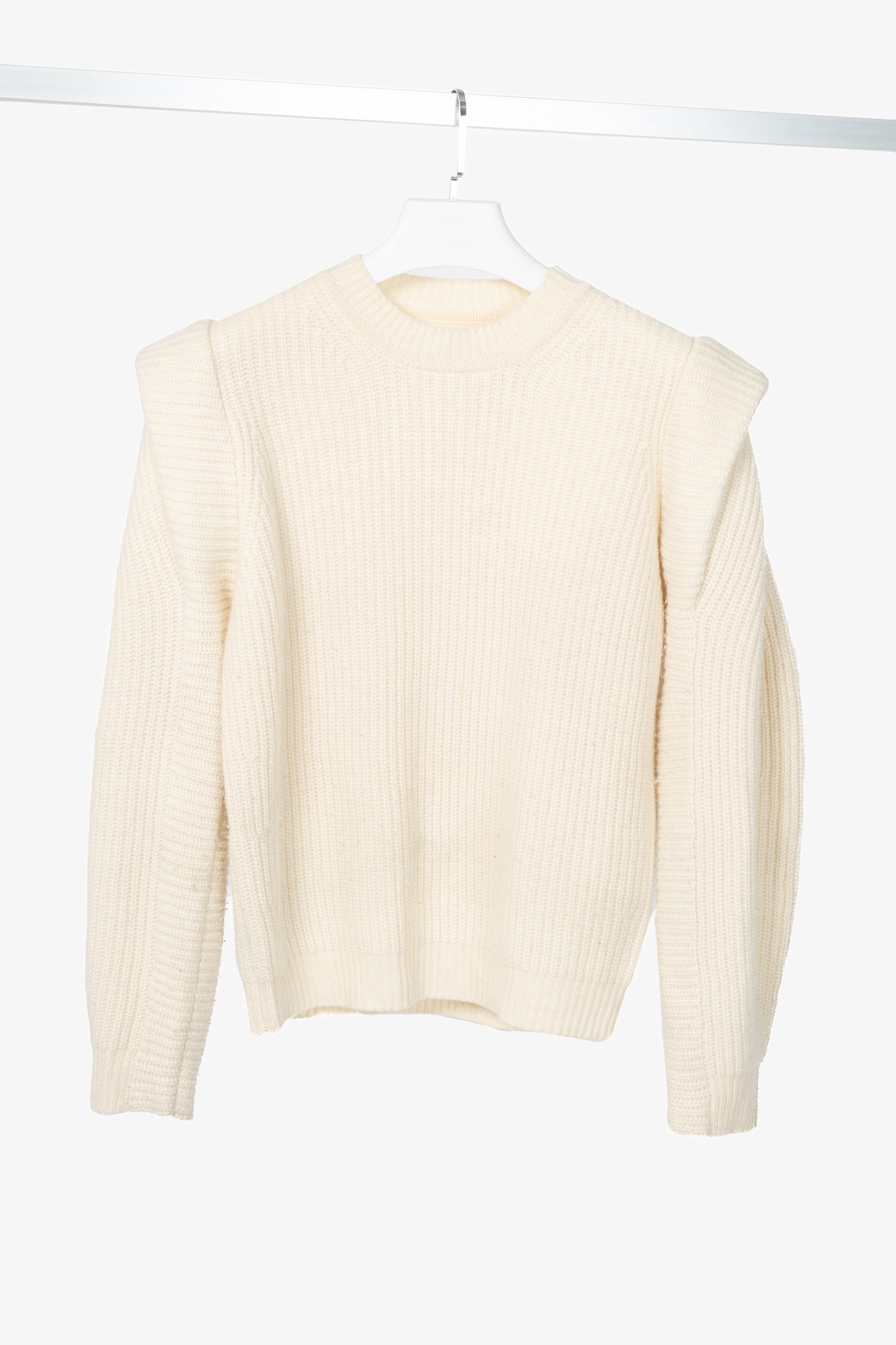 Isabel Marant Bolton Ecru Ribbed Cashmere & Wool Extended-Shoulder Sweater