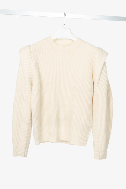 Isabel Marant Bolton Ecru Ribbed Cashmere & Wool Extended-Shoulder Sweater