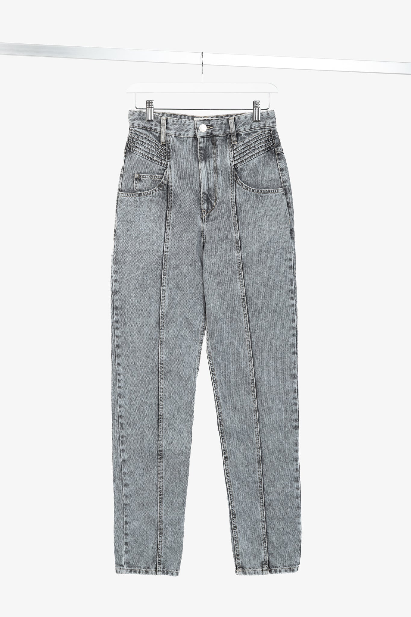 Isabel Marant Etoile Henoya Grey Acid-Wash High-Rise Slim-Leg Jeans