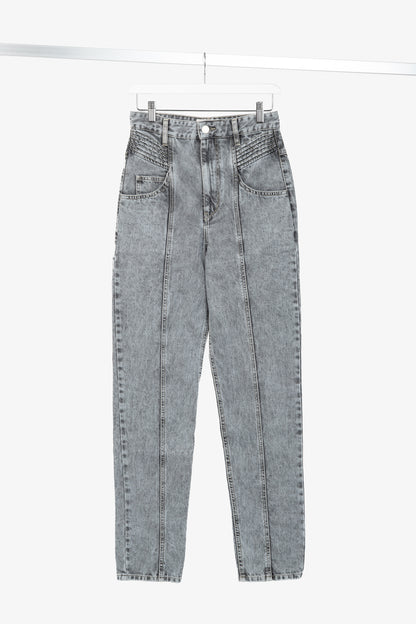 Isabel Marant Etoile Henoya Grey Acid-Wash High-Rise Slim-Leg Jeans