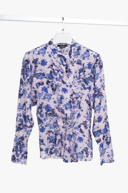 Isabel Marant Fidaje Blue Floral-Print Silk Crepe De Chine Gathered Blouse
