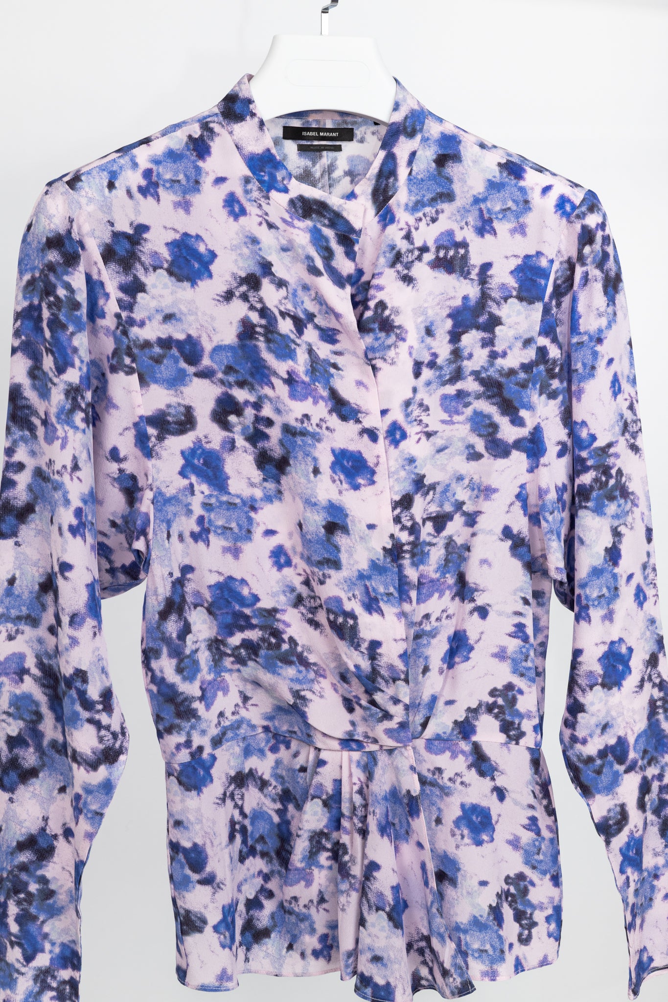 Isabel Marant Fidaje Blue Floral-Print Silk Crepe De Chine Gathered Blouse