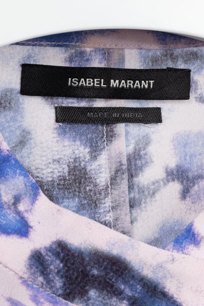 Isabel Marant Fidaje Blue Floral-Print Silk Crepe De Chine Gathered Blouse