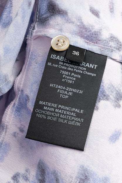 Isabel Marant Fidaje Blue Floral-Print Silk Crepe De Chine Gathered Blouse