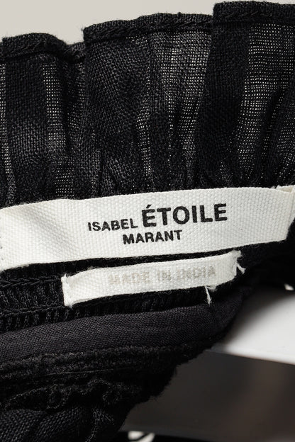 Isabel Marant Etoile Resort 2020 Amalia Black Linen Ruffle-Neck Long-Sleeve Blouse