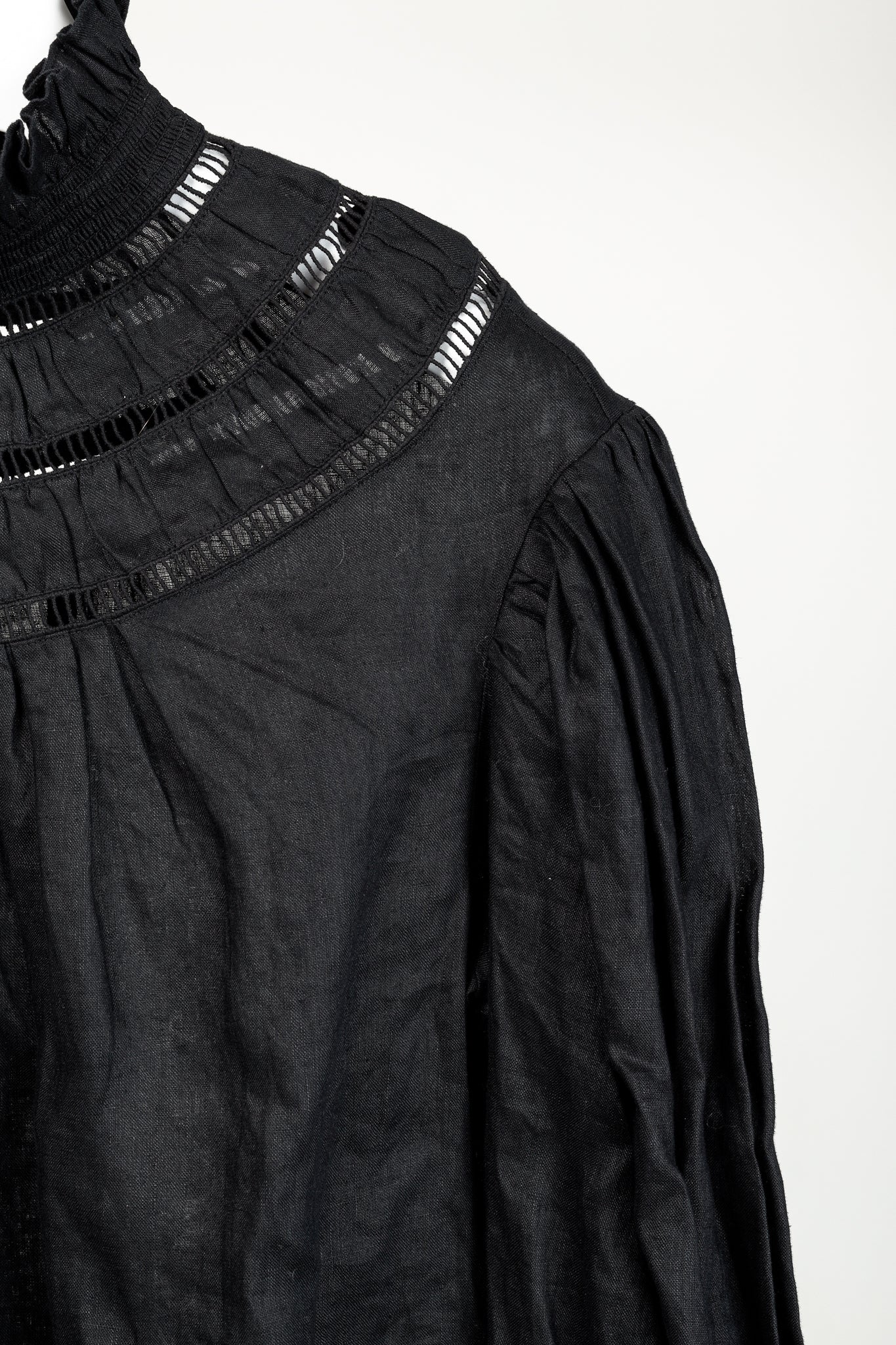 Isabel Marant Etoile Resort 2020 Amalia Black Linen Ruffle-Neck Long-Sleeve Blouse