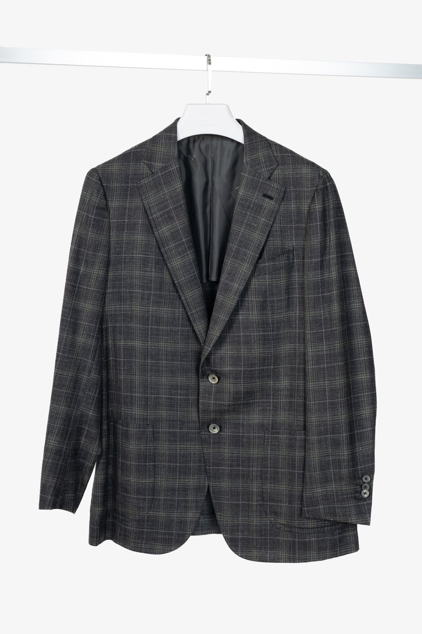 ISAIA Dustin Grey Check Wool & Silk Flannel Blazer