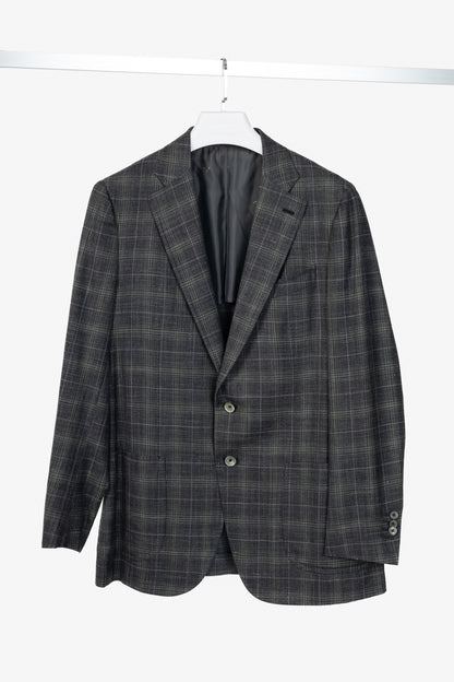 ISAIA Dustin Grey Check Wool & Silk Flannel Blazer