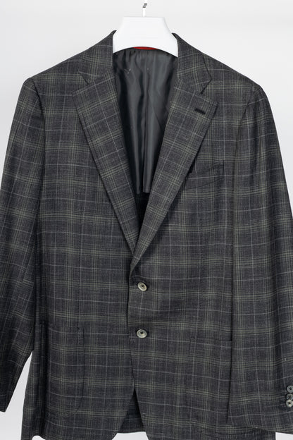 ISAIA Dustin Grey Check Wool & Silk Flannel Blazer
