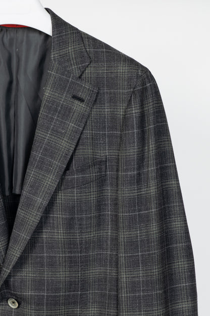 ISAIA Dustin Grey Check Wool & Silk Flannel Blazer