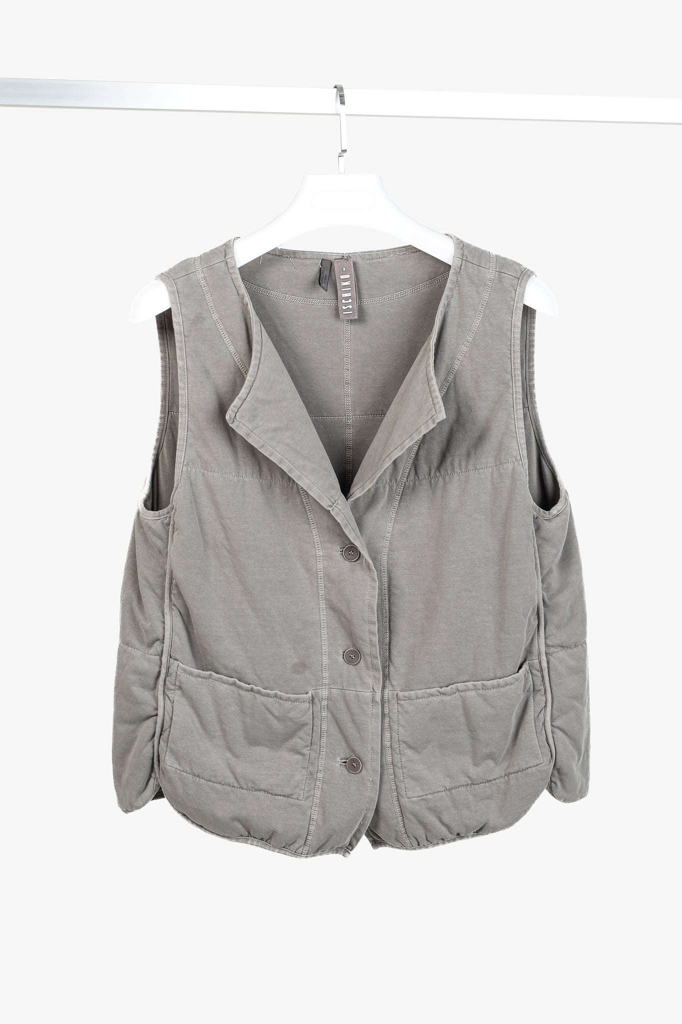 Ischiko Grey Padded-Cotton Buttoned Vest