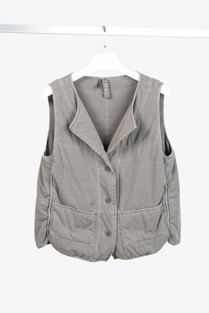 Ischiko Grey Padded-Cotton Buttoned Vest
