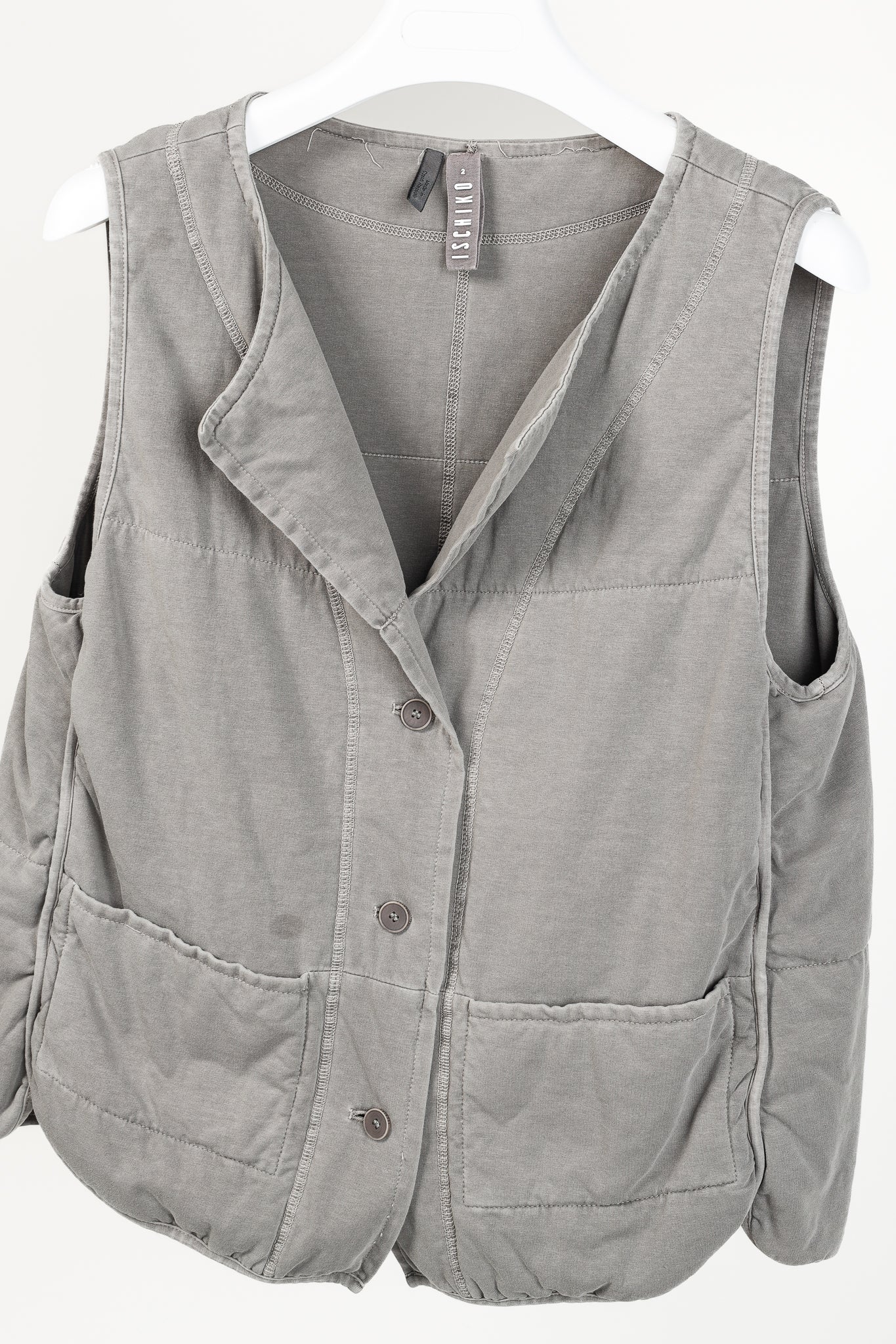 Ischiko Grey Padded-Cotton Buttoned Vest