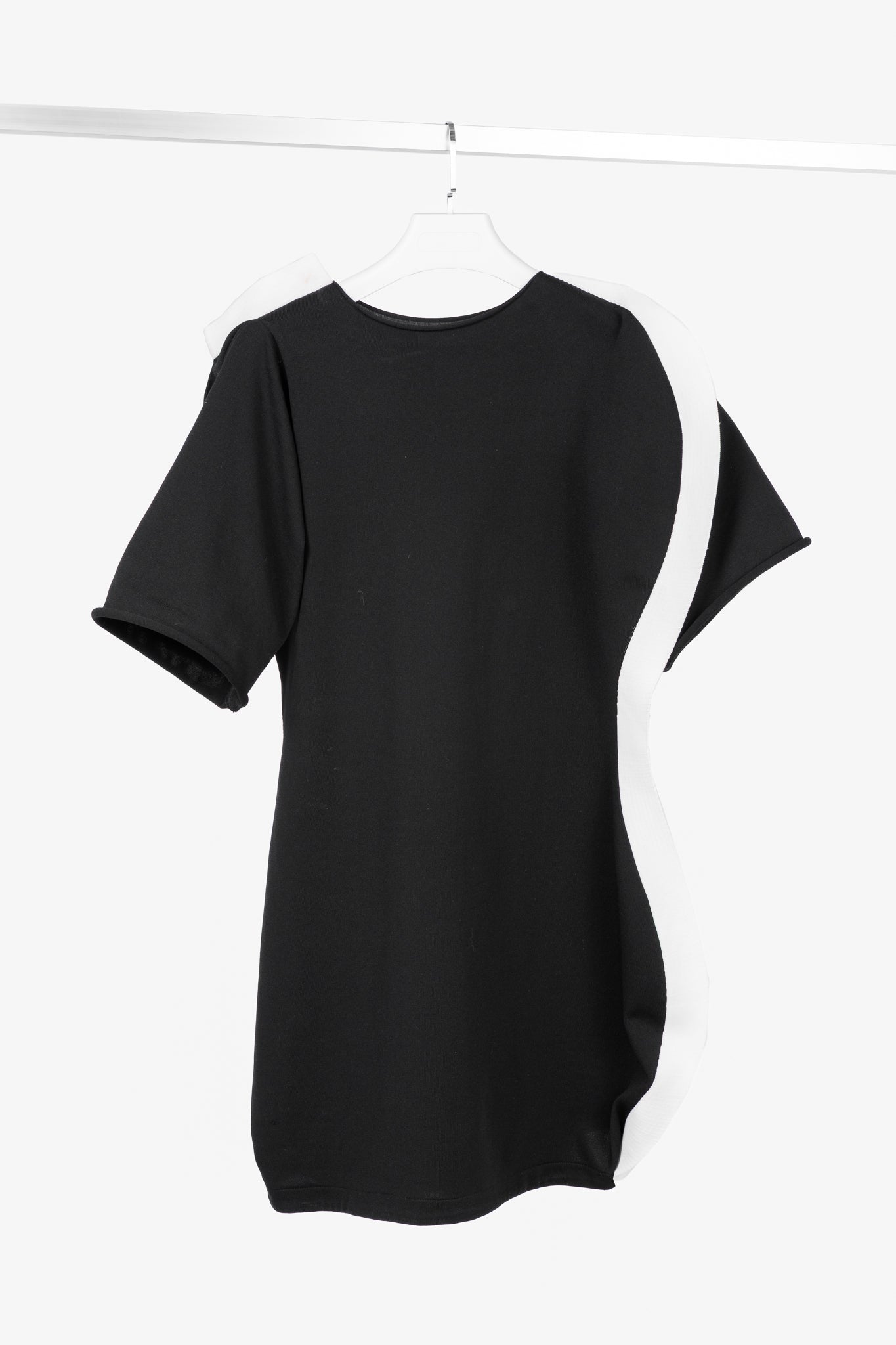 Issey Miyake Black Knit White-Trim Curved Mini Dress