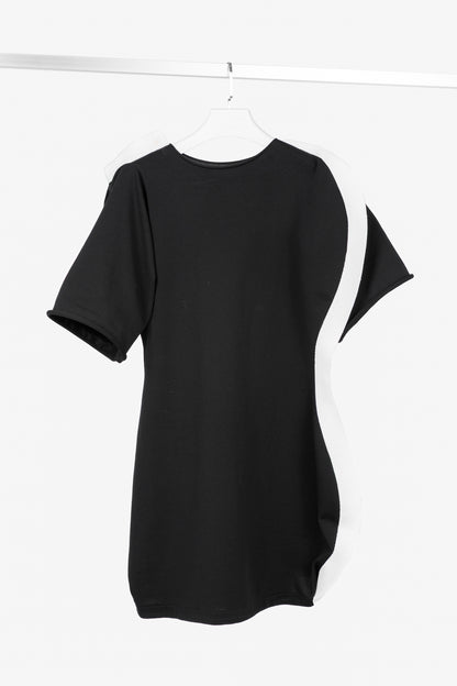 Issey Miyake Black Knit White-Trim Curved Mini Dress