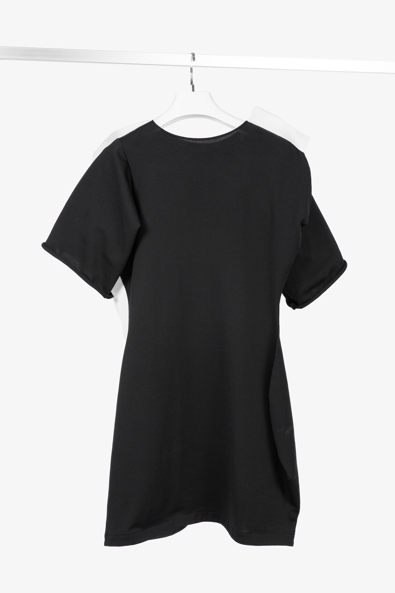 Issey Miyake Black Knit White-Trim Curved Mini Dress