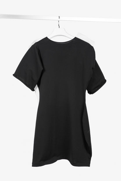 Issey Miyake Black Knit White-Trim Curved Mini Dress