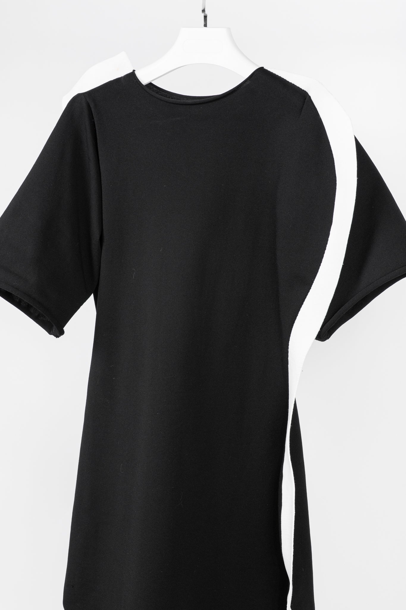 Issey Miyake Black Knit White-Trim Curved Mini Dress