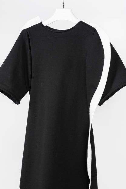 Issey Miyake Black Knit White-Trim Curved Mini Dress