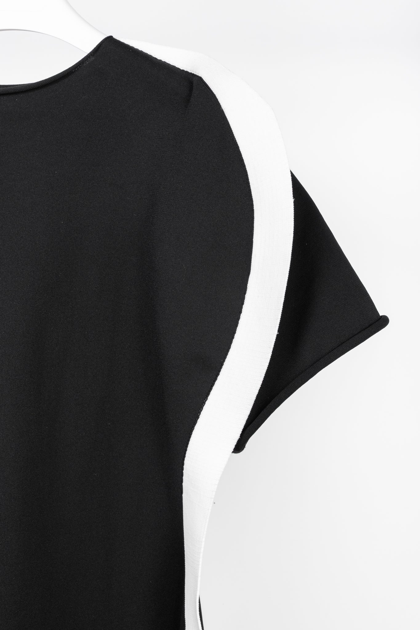 Issey Miyake Black Knit White-Trim Curved Mini Dress