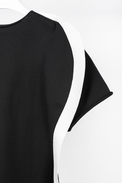 Issey Miyake Black Knit White-Trim Curved Mini Dress