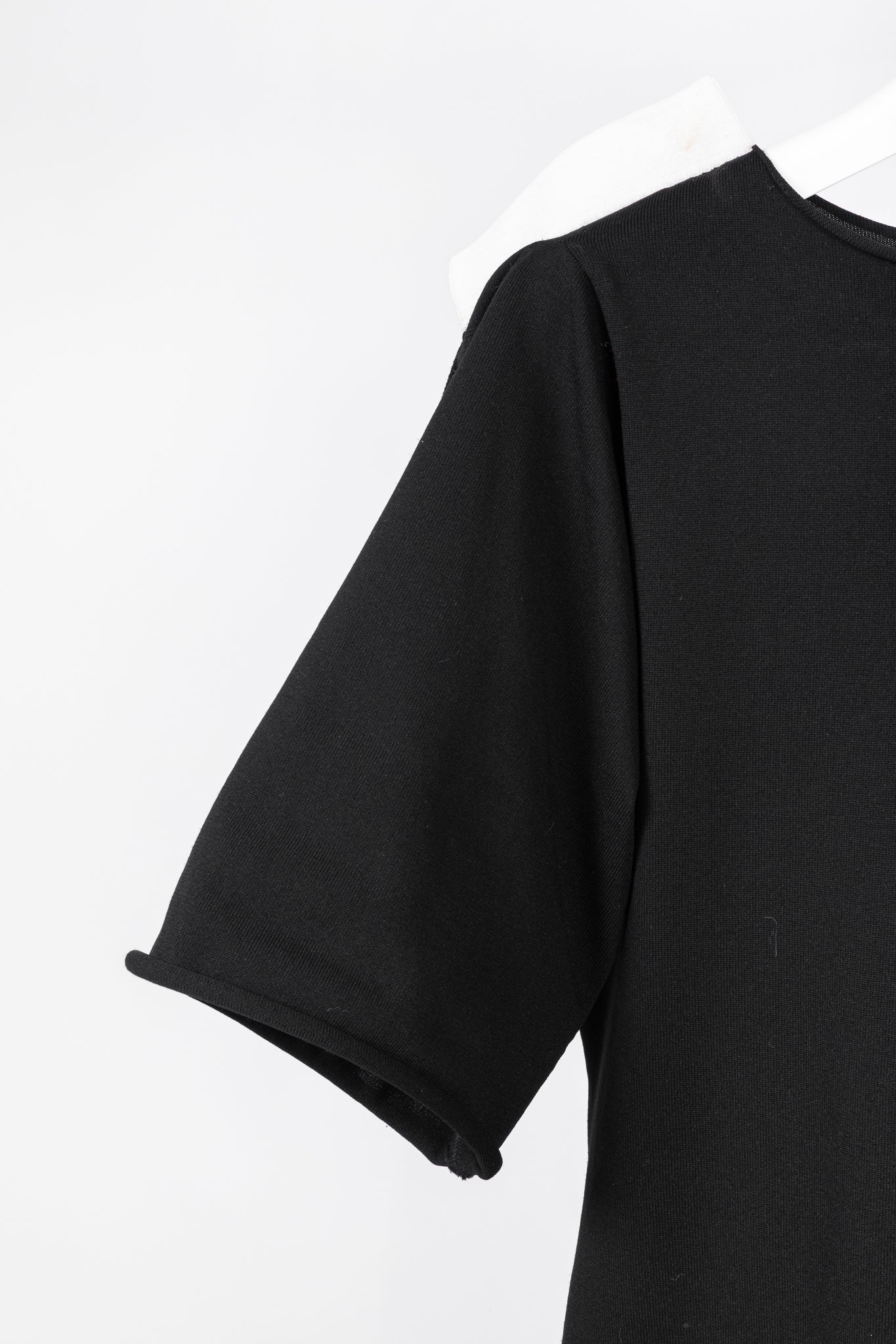 Issey Miyake Black Knit White-Trim Curved Mini Dress