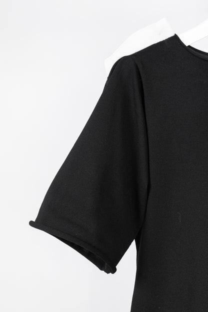 Issey Miyake Black Knit White-Trim Curved Mini Dress