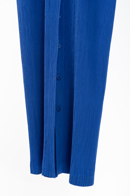 Issey Miyake Cobalt-Blue Pleated Long-Sleeve Buttoned Maxi Dress