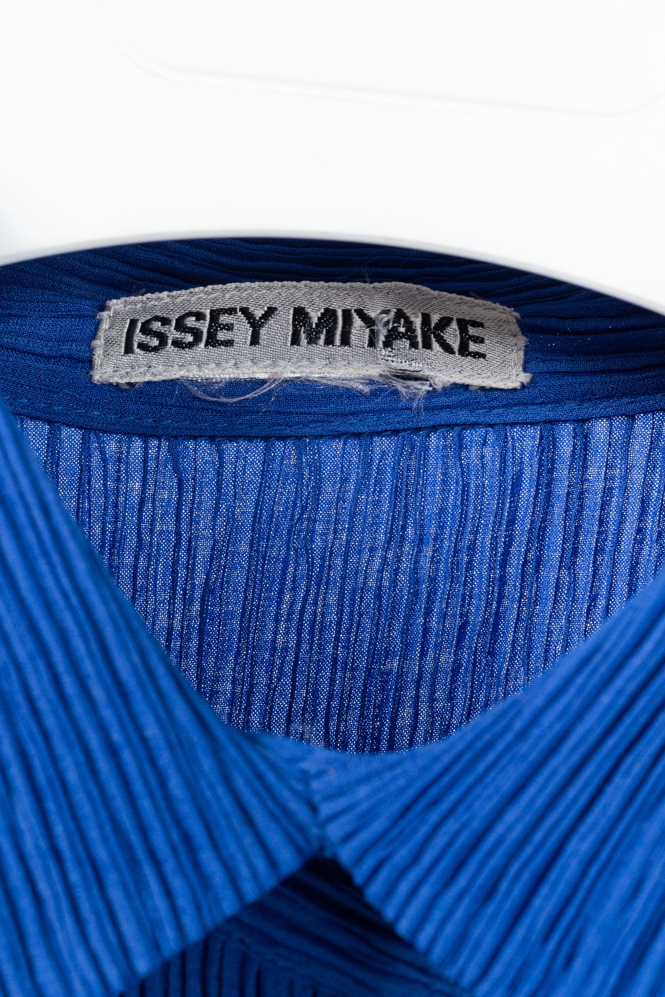 Issey Miyake Cobalt-Blue Pleated Long-Sleeve Buttoned Maxi Dress