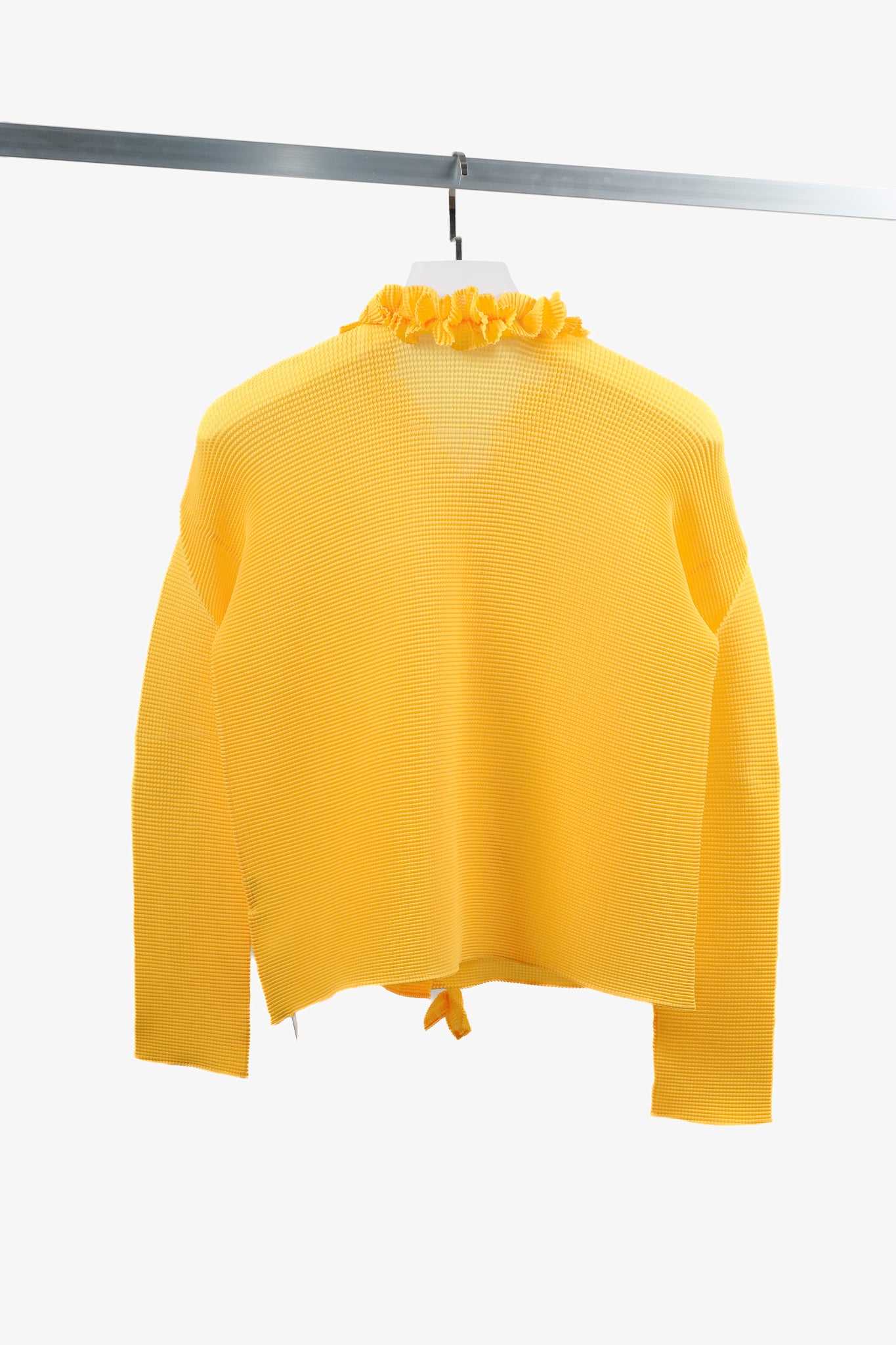 Issey Miyake Bright Yellow Pleat Ruffle Tie Cardigan