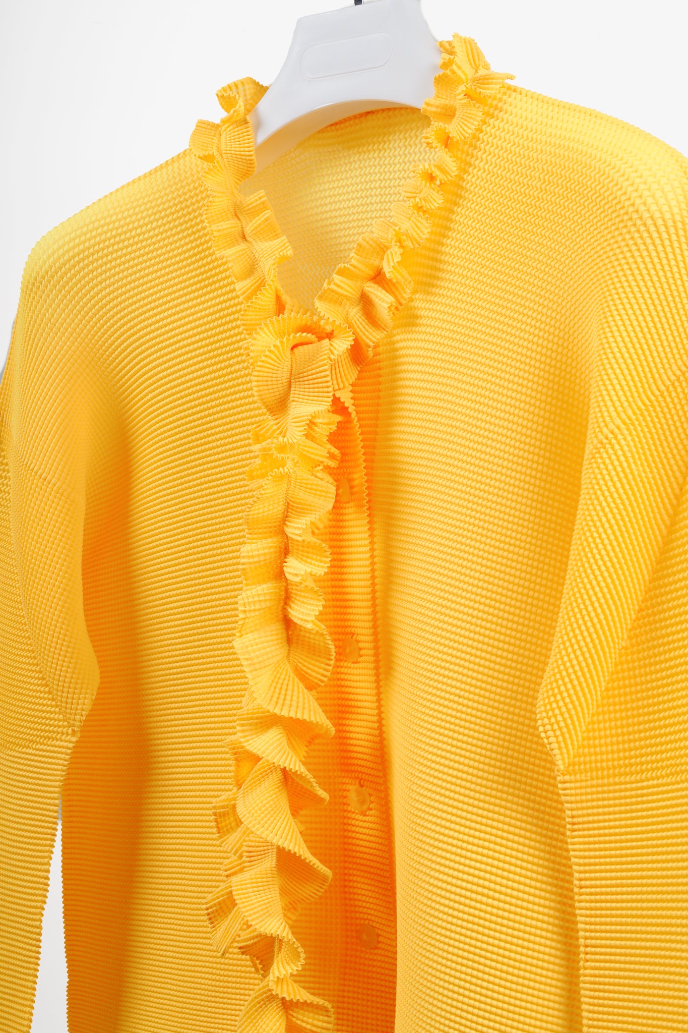 Issey Miyake Bright Yellow Pleat Ruffle Tie Cardigan