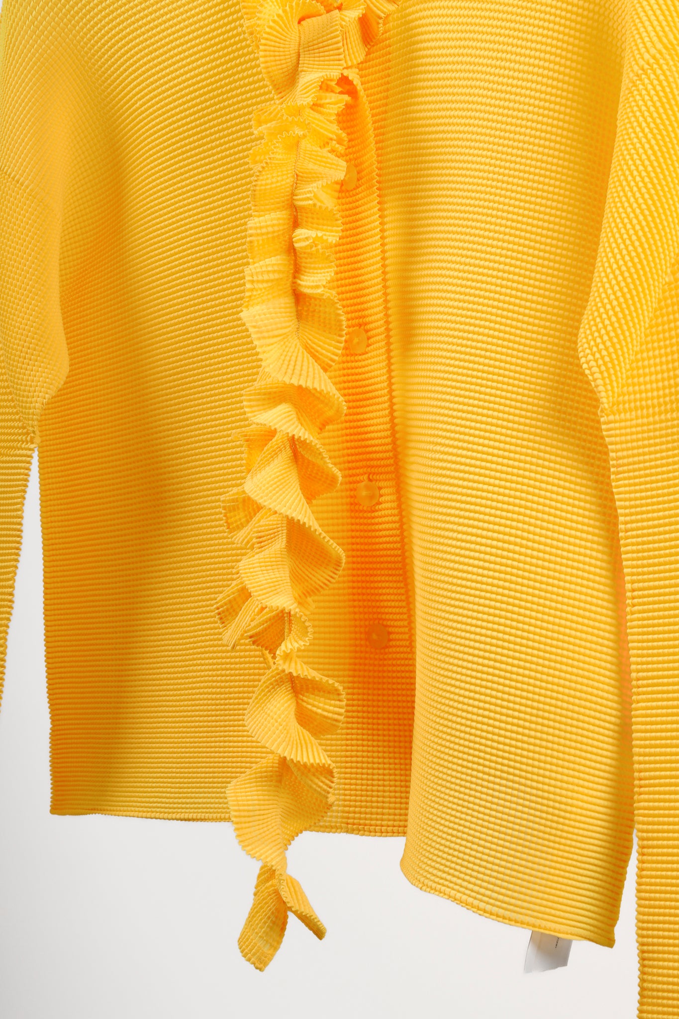 Issey Miyake Bright Yellow Pleat Ruffle Tie Cardigan