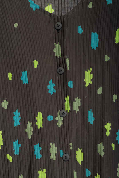 Issey Miyake Green Floral Pleated Sleeveless Buttoned Top