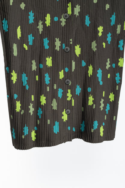 Issey Miyake Green Floral Pleated Sleeveless Buttoned Top