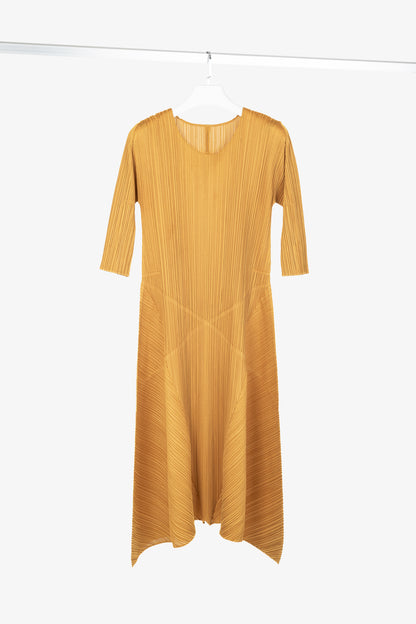 Pleats Please Issey Miyake Orange 3/4-Sleeve Midi Dress