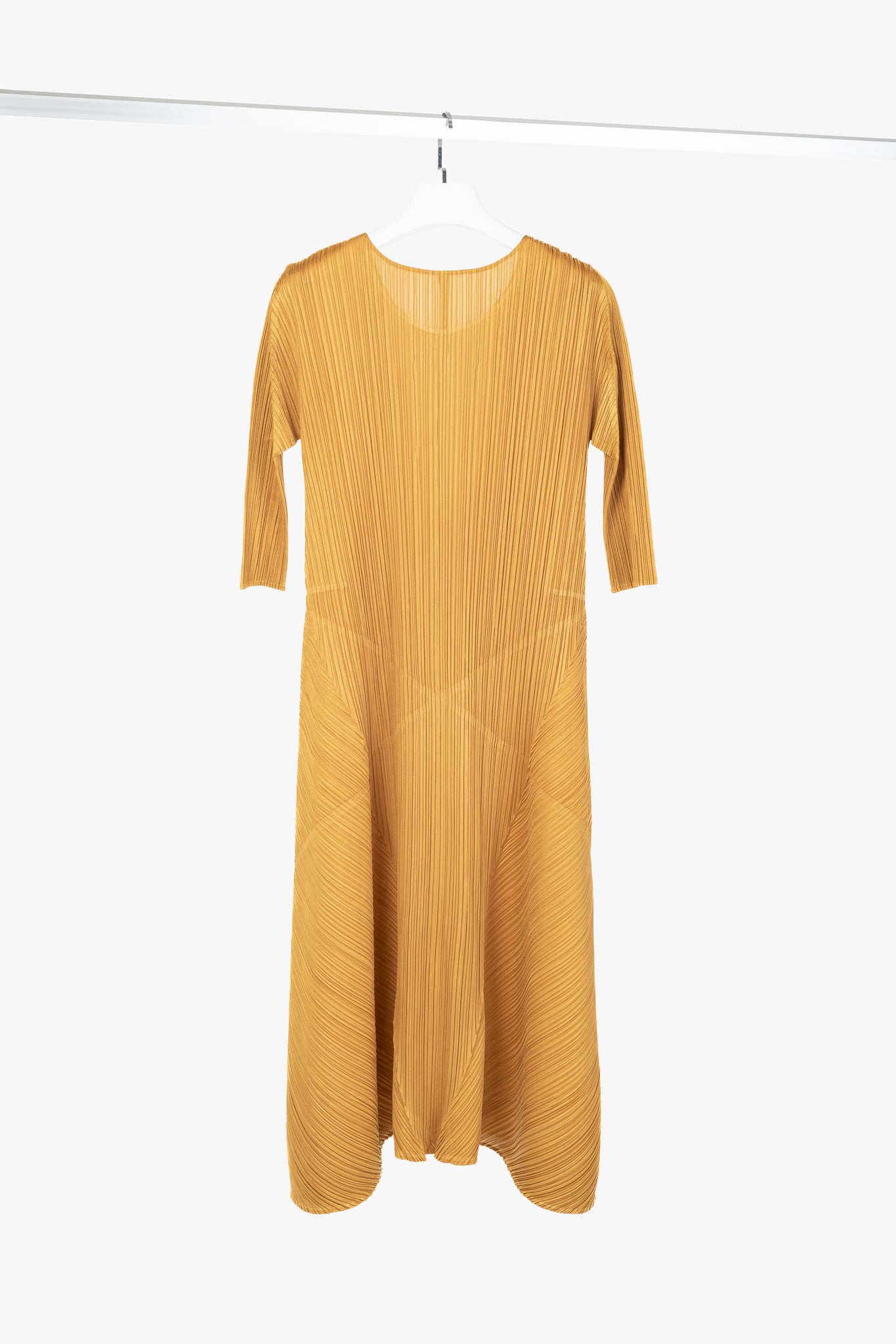 Pleats Please Issey Miyake Orange 3/4-Sleeve Midi Dress