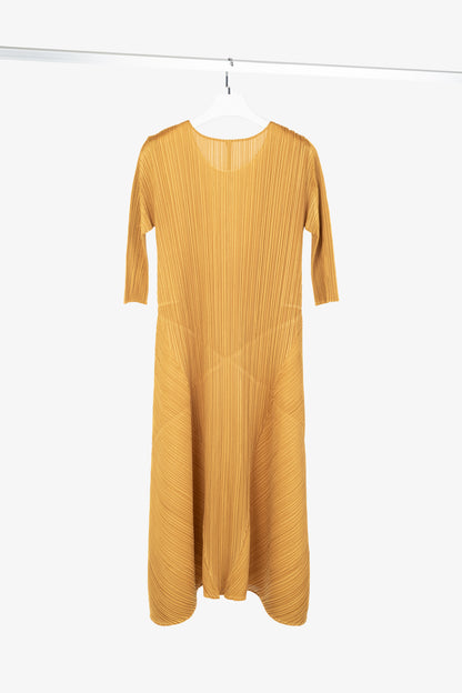 Pleats Please Issey Miyake Orange 3/4-Sleeve Midi Dress