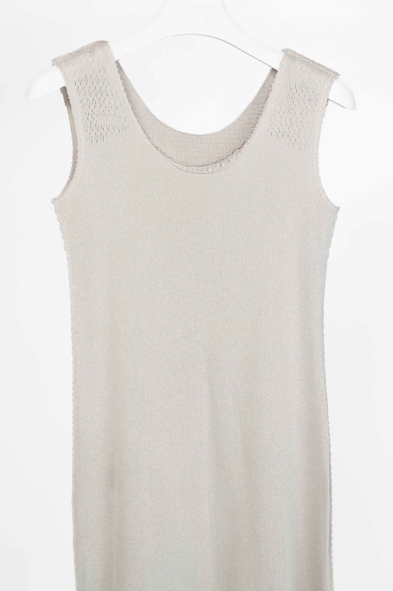 Issey Miyake Fete Grey Mesh-Knit Fringe-Hem Maxi Dress