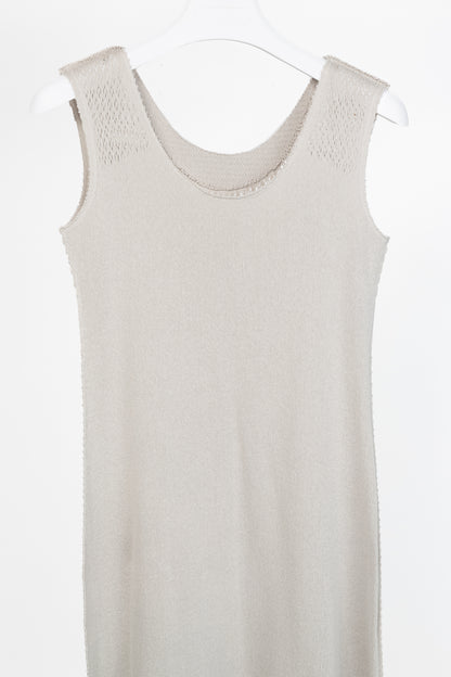 Issey Miyake Fete Grey Mesh-Knit Fringe-Hem Maxi Dress