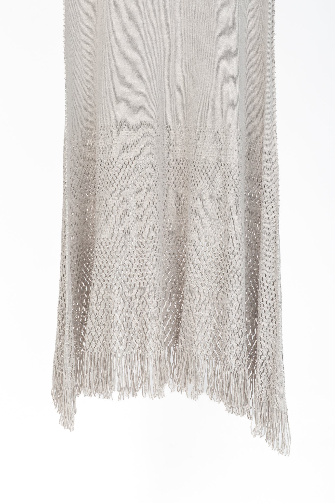 Issey Miyake Fete Grey Mesh-Knit Fringe-Hem Maxi Dress