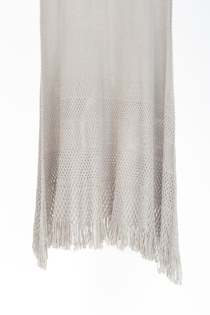 Issey Miyake Fete Grey Mesh-Knit Fringe-Hem Maxi Dress