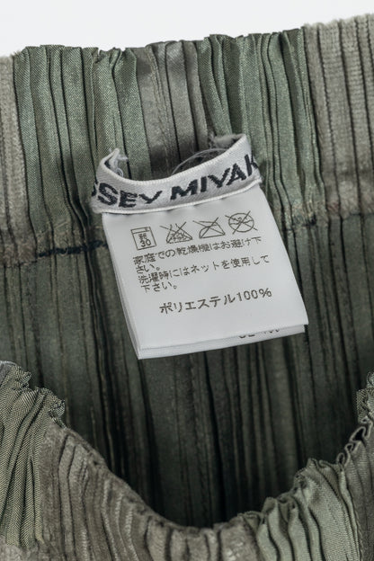 Issey Miyake Green Velvet & Satin Plaid Pleated Maxi Skirt