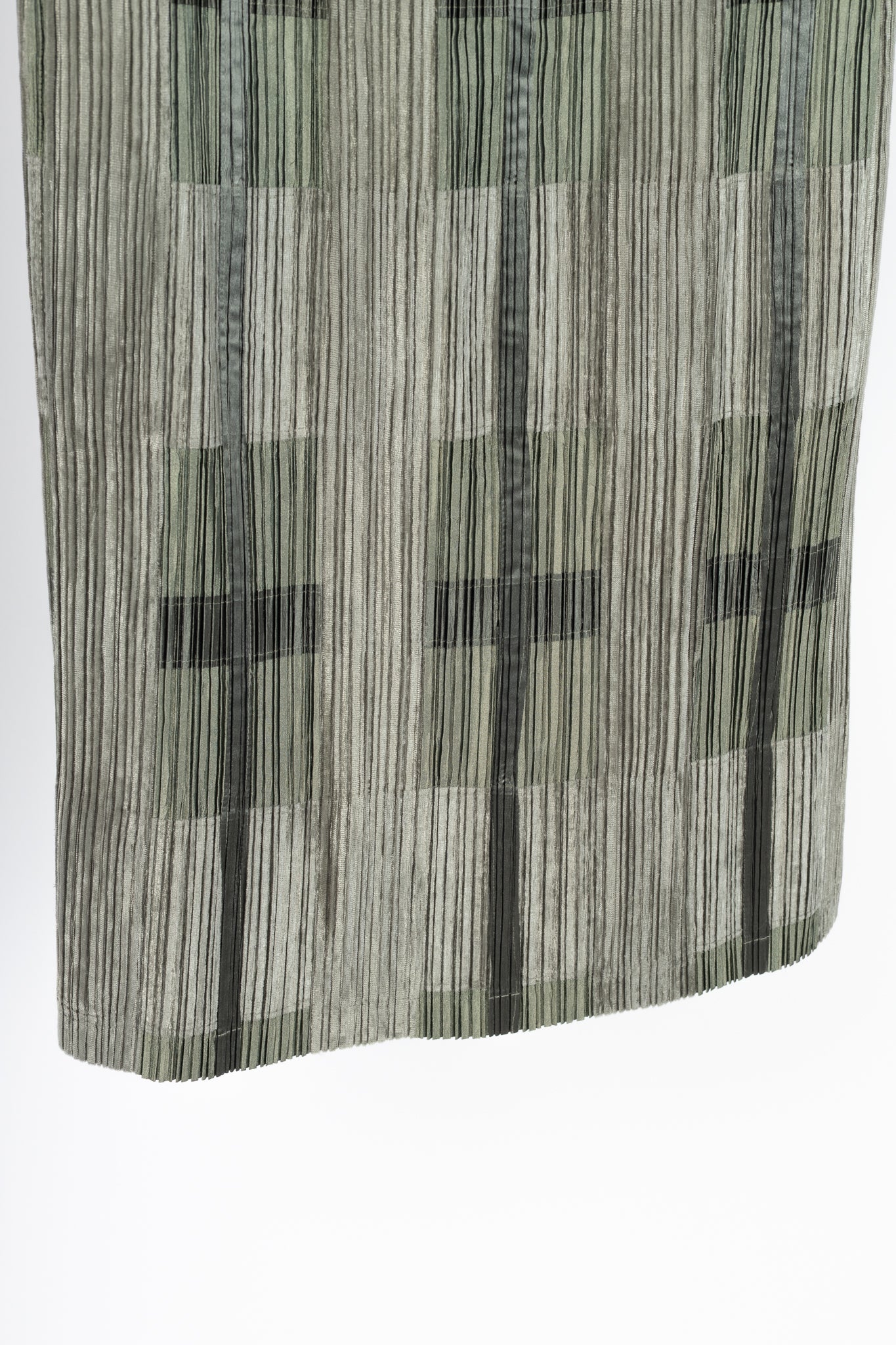 Issey Miyake Green Velvet & Satin Plaid Pleated Maxi Skirt