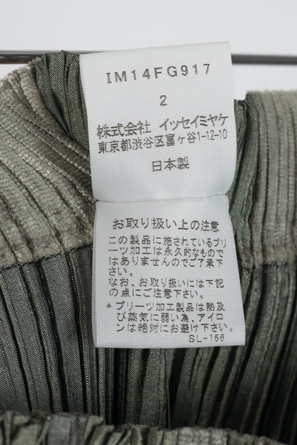 Issey Miyake Green Velvet & Satin Plaid Pleated Maxi Skirt