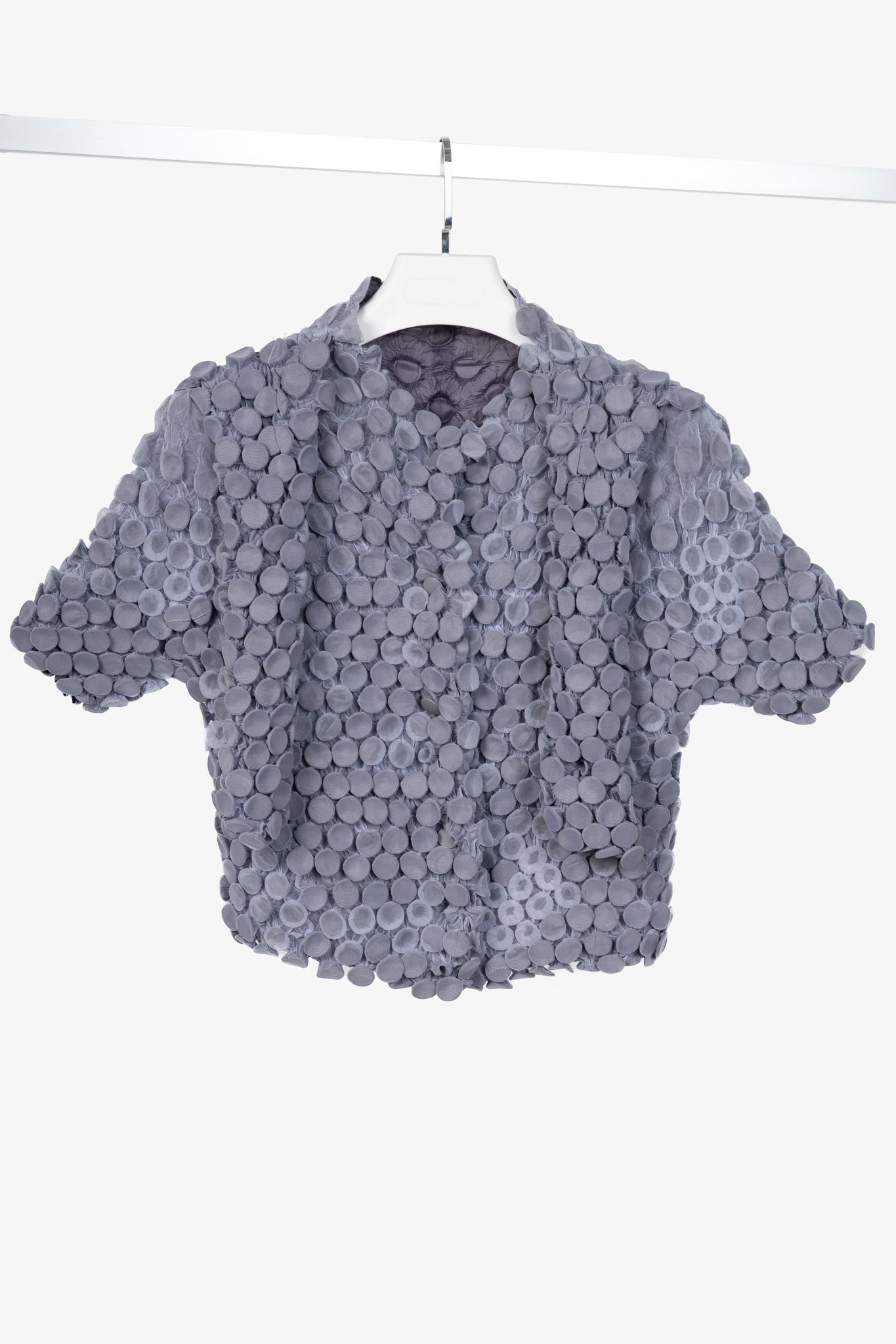 Issey Miyake Archival Purple Organza Cropped Popcorn Jacket with Attached Scarf