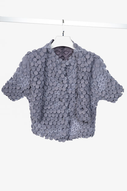 Issey Miyake Archival Purple Organza Cropped Popcorn Jacket with Attached Scarf