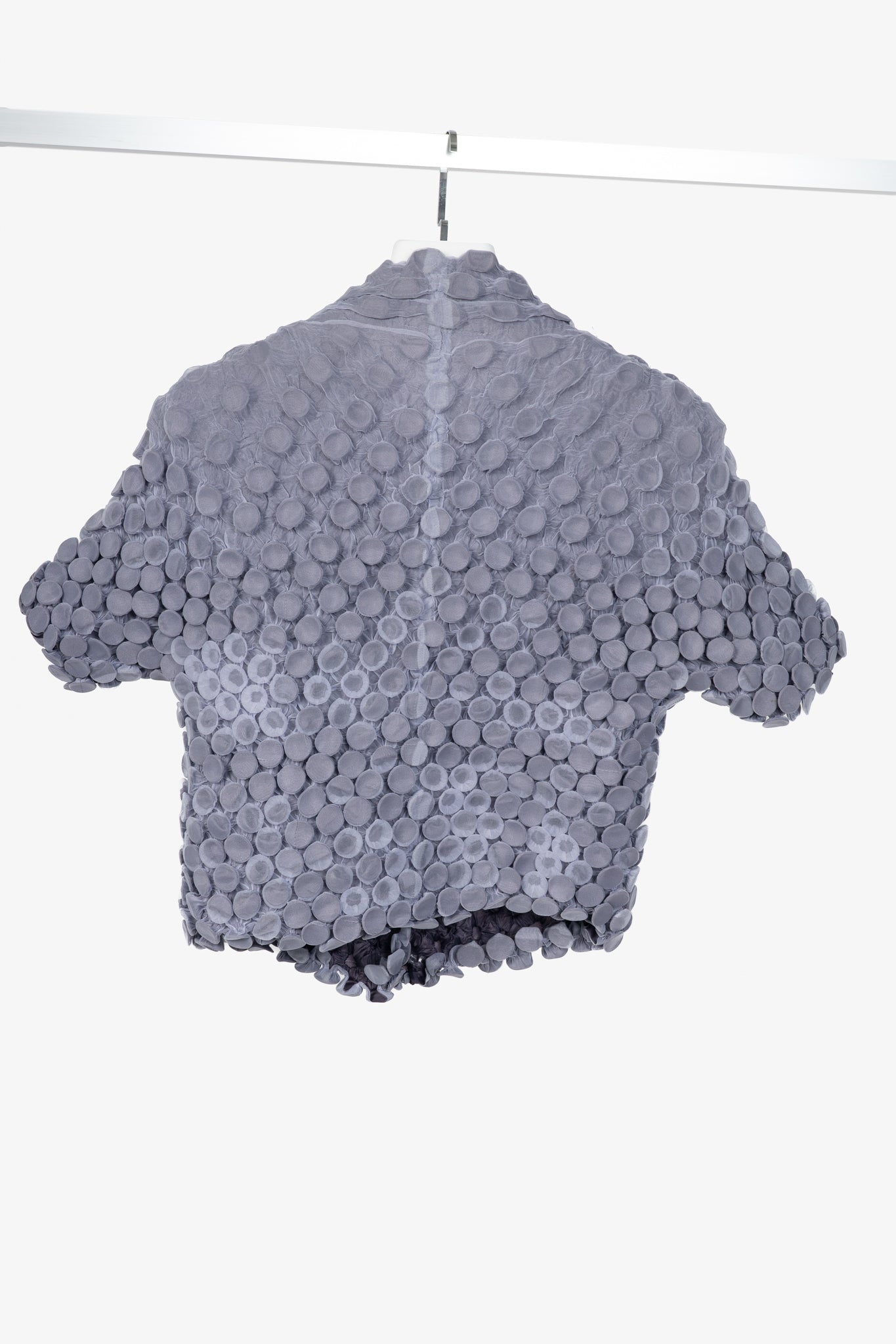 Issey Miyake Archival Purple Organza Cropped Popcorn Jacket with Attached Scarf